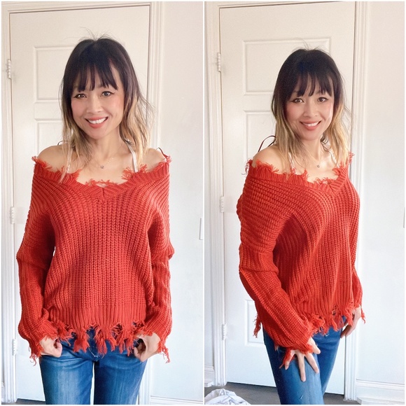 BellanBlue Sweaters - #41 Cozy V neck Distressed Frayed Oversized Sweater Top